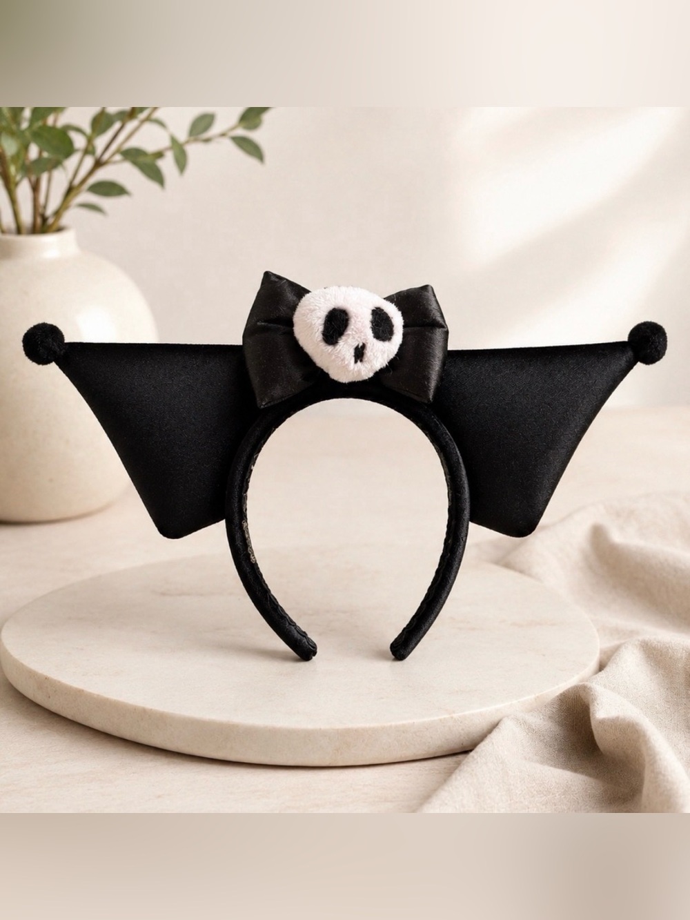 Kids Black Bat Headband with White Skull Accent - Halloween Costume Accessory